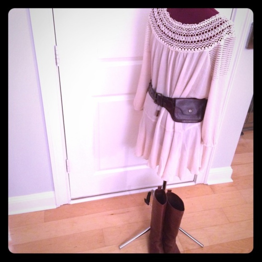 NWOT Umgee Brand Casual Sheer Mesh & Knitted Cream Drop Waist Dress Size L Large